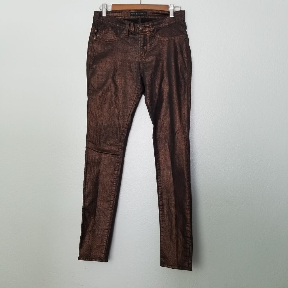 Rock & Republic Metallic Coated Skinny Jeans Brown Size 6